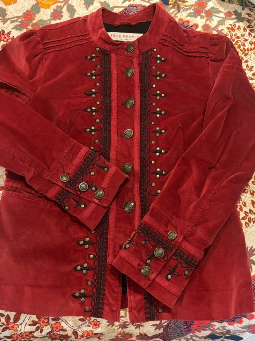 FREE PEOPLE Maven Military Style Jacket in Rio Red Velvet - Medium - Like New